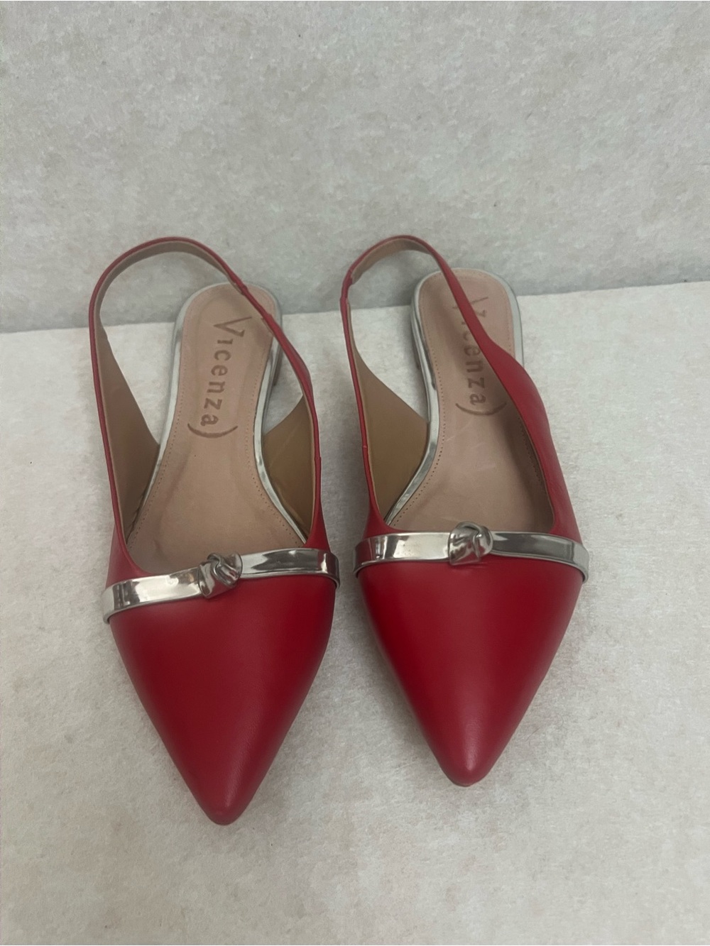 Vicenza Women’s Red Pointed-Toe Slingback Flats Silver Detail Size 9 - Picture 2 of 10